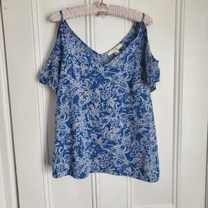 Forever 21 Blue Butterfly Cold Shoulder Blouse